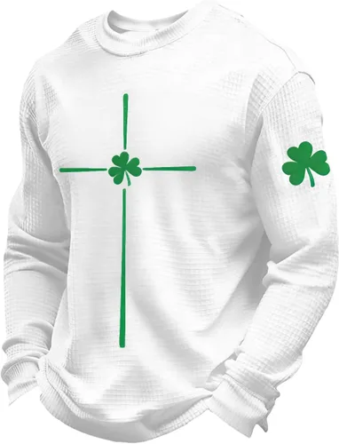 Vista 5 de Camisetas del Día de San Patricio para hombre, camiseta de manga larga para hombre, camiseta de trébol irlandés verde a la moda, camiseta que