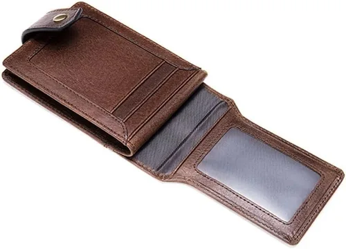 Vista 4 de SJYDQ - Cartera de cuero para hombre, pequeña y corta, tarjetero de gran capacidad, monedero con hebilla