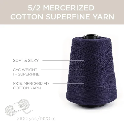 Vista 3 de Silk City Fibers, 5/2 hilo de algodón mercerizado Perle, azul marino oscuro, 1 cono Hilo de diseñador para tejer, tejer y ganchillo, prendas