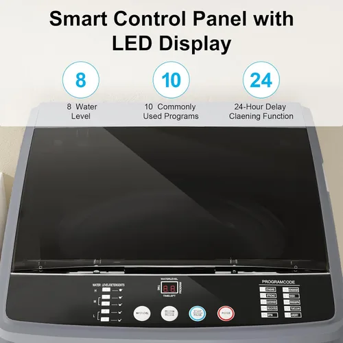 Vista 5 de Lavadora completamente automática de 21 libras, lavadora portátil de 2.5 pies cúbicos con bomba de drenaje, 10 programas de lavado y 8 niveles
