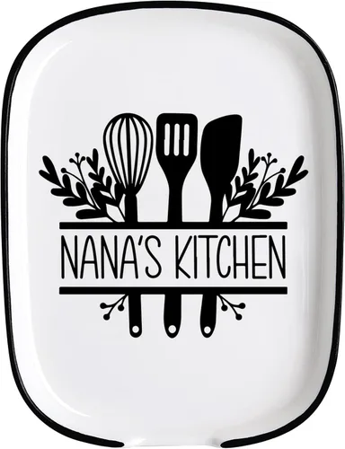 Vista 9 de Funny Mom's - Soporte de cuchara de cerámica con tabla de conversiones, soporte para utensilios de cocina de granja para estufa, encimera de cocina