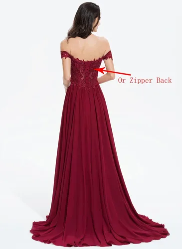 Vista 3 de Miao Duo Vestidos largos de graduación con hombros descubiertos para mujer, con abertura de encaje, apliques de gasa, vestidos formales de fiesta