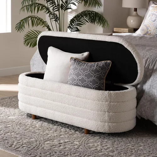 Vista 9 de Baxton Studio Betiana Modern Japandi - Banco de almacenamiento de madera con acabado marrón nogal Gris claro/marrón nogal