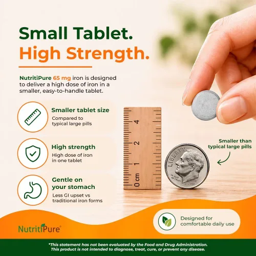 Vista 4 de Hierro carbonílico masticable de 65 mg con 270 mg de vitamina C – Tableta Bariátrica (no gomosa), sabor a naranja sin azúcar – Suplemento de hierro