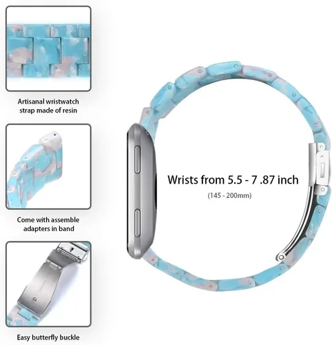 Vista 2 de Pulsera de resina compatible con Fitbit Versa 2/Versa Lite/Versa Band para mujer, correa de pulsera de repuesto de metal con hebilla de acero Azul