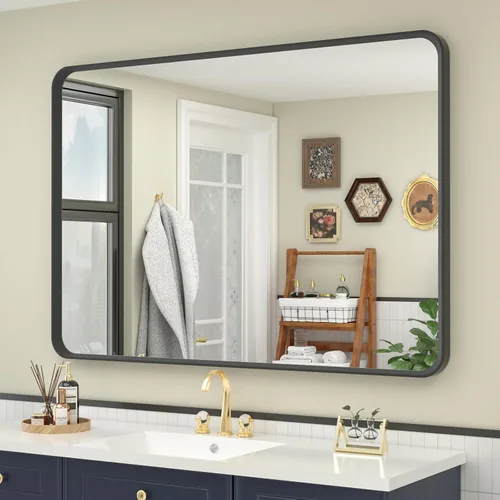 Vista 9 de OKPAL - Espejo de tocador de baño de 20x24 pulgadas con marco de metal cepillado en bronce, espejo de baño con marco de metal cepillado en bronce