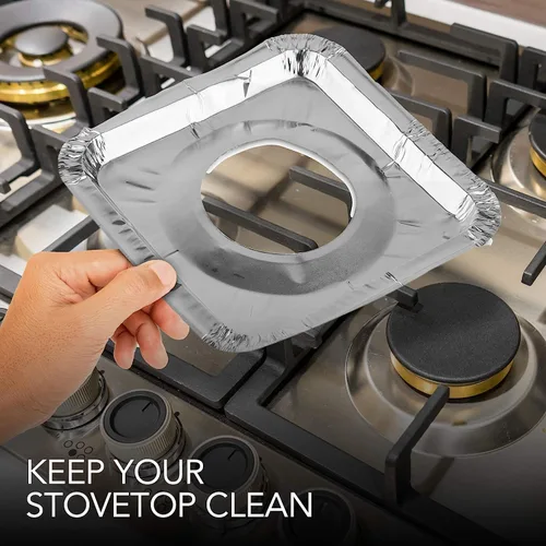 Vista 9 de Revestimientos desechables para quemadores de estufa, cubiertas de papel de aluminio, protectores de rango para atrapar grasa y derrames