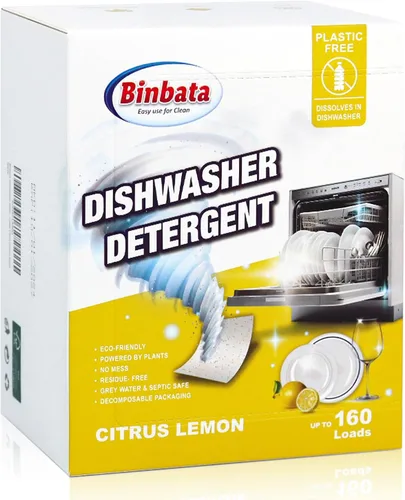 Vista 10 de Binbata Hojas de detergente para lavavajillas ecológicas mejoradas hasta 32 cargas, tiras de jabón sin plástico sin perfume con enzima sólida