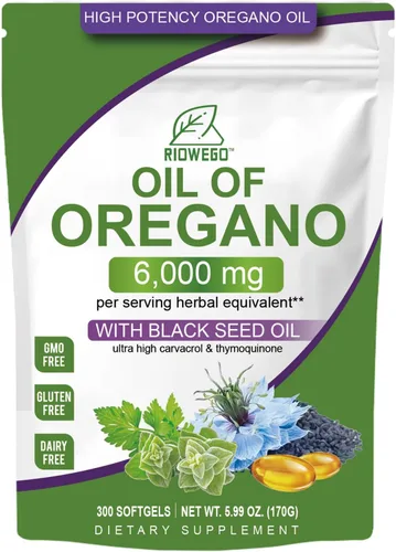 Vista 9 de Cápsulas blandas de aceite de orégano con aceite de semilla negra, cápsulas de aceite de orégano de alta potencia de 6000 mg para apoyo