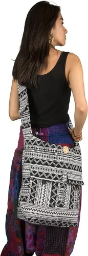 Vista 5 de Tribe Azure - Bolso bandolera grande tipo hobo para el hombro, con compartimento, bolsillos funcionales, cremallera, viajes, mercado, manta