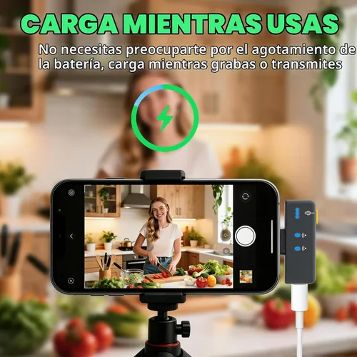 Vista 7 de BSONE Micrófono Lavalier inalámbrico para iPhone y Android, mini micrófono con clip con funda de carga, micrófonos profesionales recargables