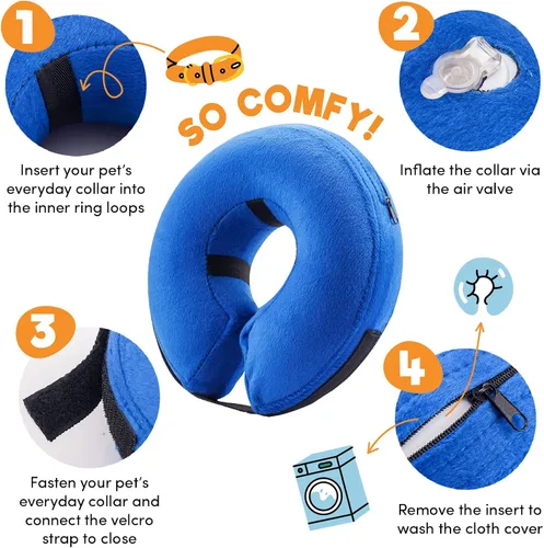Vista 2 de BENCMATE - Cuello inflable y suave para perros, alternativa al collar isabelino, para gatos y perros pequeños, medianos y grandes, dona para Azul
