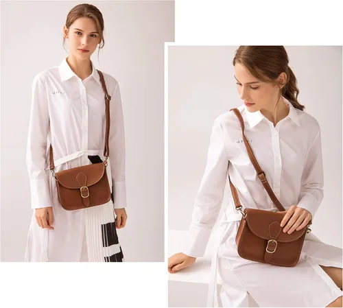 Vista 6 de Bolso cruzado de cuero vegano pequeño retro para mujer, bolso simple vintage de piel sintética casual