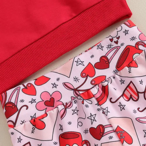 Vista 6 de Conjunto de San Valentín para bebé, niña, sudadera con cuello redondo para papá, pantalones acampanados, ropa de San Valentín