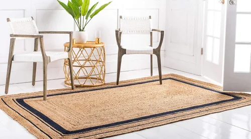 Vista 3 de Unique Loom Colección de yute trenzado de calidad clásica, tejida a mano con diseño costero, 2 pies 0 pulgadas x 3 pies 0 pulgadas, natural/azul