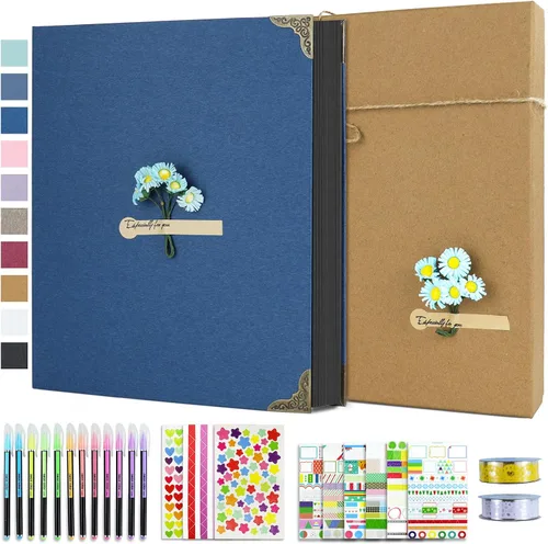 Vista 23 de Vienrose Kit de álbum de fotos de bricolaje con bolígrafos, cintas y calcomanías, 60 páginas, tapa dura de 8.5 x 11 pulgadas, 3 anillos, papel negro