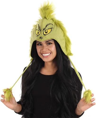 Vista 2 de Dr Seuss The Grinch Plush Costume Hoodie Hat for Adults and Teens