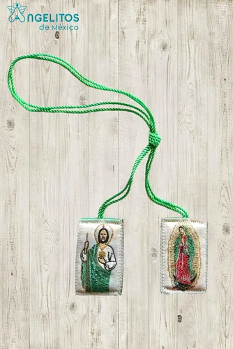 Vista 4 de Escapulario De San Judas Tadeo con la Virgen de Guadalupe Judas Apóstol con Nuestra Señora de Guadalupe, algodón, poliéster