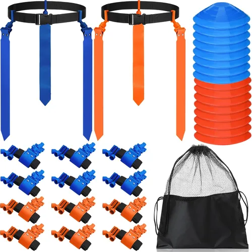 Vista 6 de Wettarn Cinturones de fútbol con bandera, ajustable, con bolsa de conos, para jóvenes, adultos, niños, equipo de entrenamiento de equipo deportivo