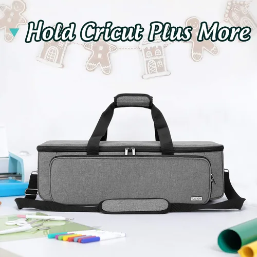 Vista 7 de Luxja bolsa de transporte compatible con la máquina troqueladora Cricut y suministros Bolsa de mano con patas de goma compatible con Cricut