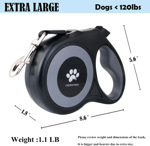 Vista 2 de Correa retráctil de 16 pies para perros extra grandes de hasta 130 libras, cinta de nailon sin enredos, color negro Dan24 XL
