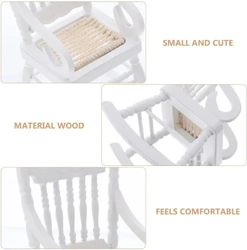 Vista 4 de TOYANDONA 2 sillas mecedoras de casa de muñecas, modelo de mini silla a escala 1/12 para muebles de casa de muñecas, accesorio de madera para sala