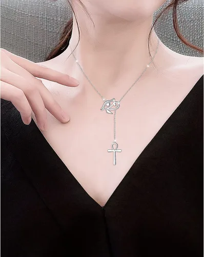 Vista 2 de Collar largo de plata de ley Larait Bar Y Lariat de cadena larga ajustable collar de regalo para ella, 30 pulgadas