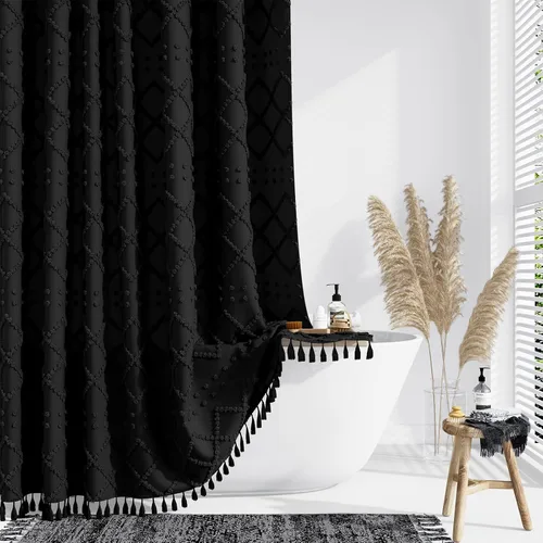 Vista 13 de Dynamene Cortina de ducha de tela de 36 x 72 pulgadas, diseño bohemio, geométrico, a rayas, para baño, juego de cortina de ducha estrecha gruesa
