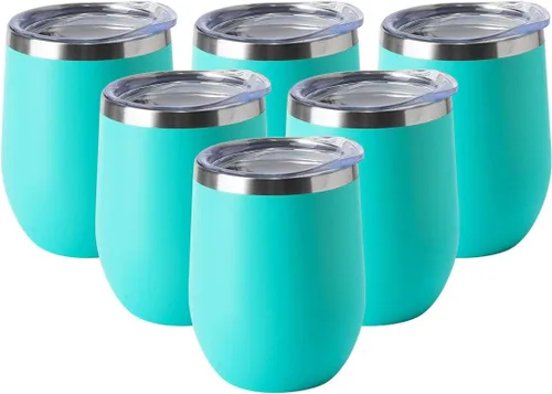 Vista 19 de HASLE OUTFITTERS Vaso de vino de 12 onzas con tapa, copas de vino sin tallo, tazas de viaje al vacío de doble pared, taza de café de acero Acero