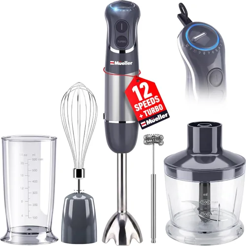 Vista 8 de Mueller Multistick 800W Batidora de Inmersión Manual 5 en 1, Batidora de Mano de 12 Velocidades - Turbo Boost, Motor de Cobre de Servicio Más