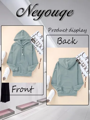 Vista 18 de NEYOUQE Sudaderas de moda para mujer, para otoño e invierno, con botones de un cuarto, sudaderas casuales de moda con cuello redondo