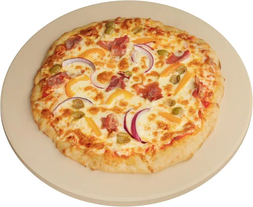 Vista 9 de Old Stone Pizza Kitchen - Piedra redonda esmaltada para pizza con asas para horno y parrilla, 13 pulgadas