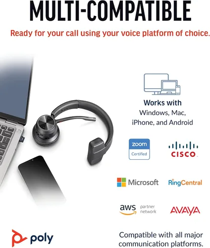 Vista 6 de [Usado] POLY Voyager 4310 UC Auriculares Bluetooth Inalámbricos (Plantronics) - Auriculares Monoaurales con Micrófono Boom con Cancelación de Ruido