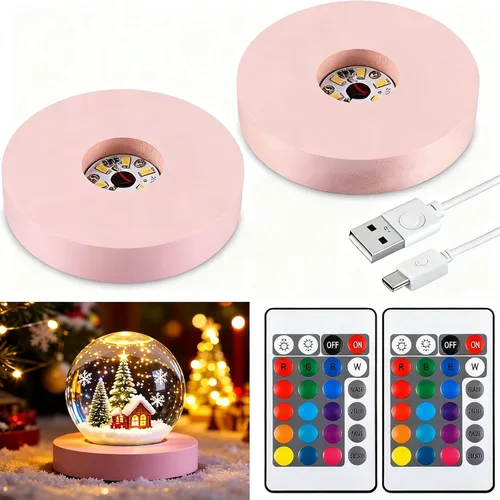 Vista 10 de 2 piezas de base de luz LED de madera, base de exhibición LED para arte de vidrio, cristal, resina acrílica, 16 luces USB de colores con control