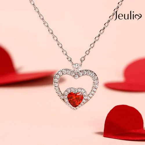 Vista 5 de Jeulia Collar de corazón de diamantes de plata de ley con doble corte de corazón infinito, colgante de amor infinito de cristal transparente