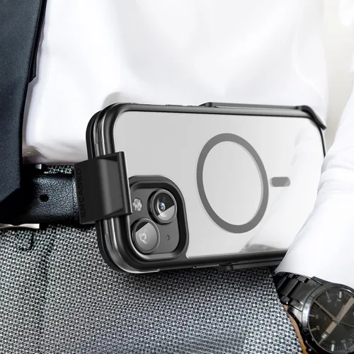 Vista 3 de Encased MAG - Funda para cinturón diseñada para iPhone 15 con clip de funda, tecnología protectora AirGuard (negro/transparente) compatible