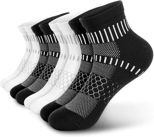 Vista 8 de IRAMY Calcetines de compresión de tobillo para hombres y mujeres, acolchados, para correr, atléticos, alivio de la fascitis plantar, 2/4/6 pares