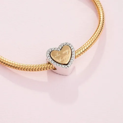 Vista 4 de PANDORA Jewelry In My Heart - Dije de circonita cúbica con corazón dividido en plata de ley y brillo, Metal, Circonita Cúbica