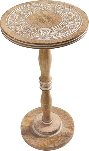 Vista 21 de Mesa auxiliar de madera de mango tallada a mano – 18x22 rústica