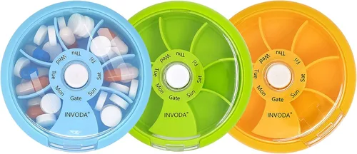 Vista 19 de 12 PIEZAS INVODA - Organizador semanal de pastillas con 7 compartimentos, pastillero giratorio para medicación diaria y vitaminas - Estuche portátil