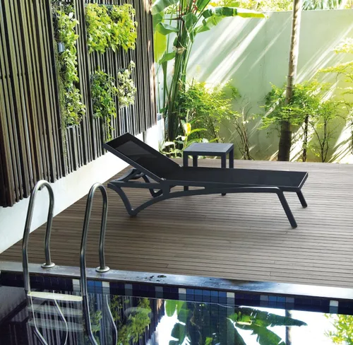 Vista 8 de Compamia Pacific Chaise Lounge con cabestrillo negro en gris oscuro (juego de 2)