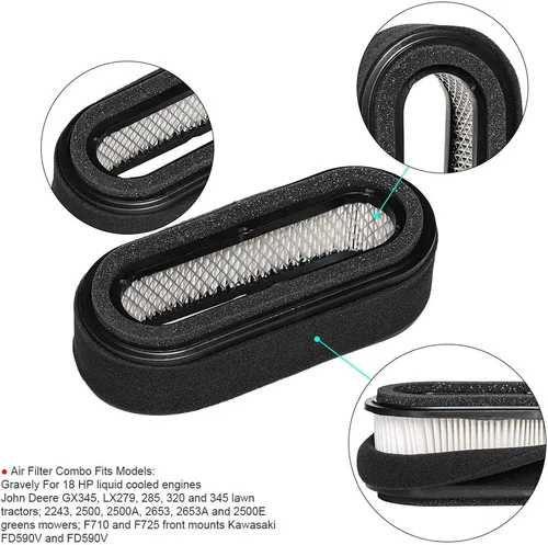 Vista 2 de HIFROM GX345 Filtro de aire Pre Filtro Combo Reemplazo para John Deere LX279 F725 F710 Front Kawasaki 11013-2205 11013-2114 11013-2115 11029-2001