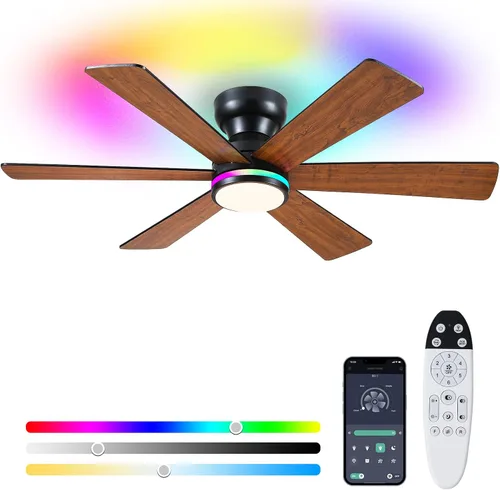 Vista 27 de Asyko Ventiladores de Techo con Luces, Ventilador de Techo de Perfil Bajo de 46" con Luz y Control Remoto, Montaje al Ras, Reversible, Regulable