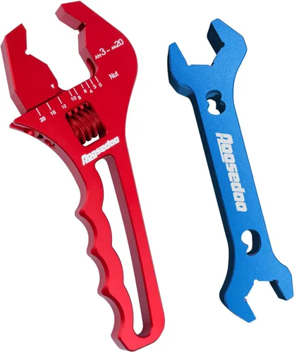 Vista 10 de Llave de ajuste ajustable para accesorios AN de 3AN-16AN, llave de manguera de aluminio ligera de extremo plano negro con un zócalo de 6AN-AN8