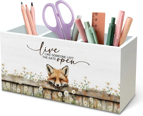 Vista 30 de DILSJ Organizador inspirador de 2 compartimentos para lápices, organizador para escritorio, amantes de los pollos regalos para mujeres, Live Like