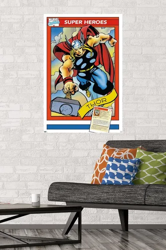 Vista 2 de Trends International Marvel Trading Cards - Póster de pared de Thor, 22.375 x 34 pulgadas, versión premium sin marco