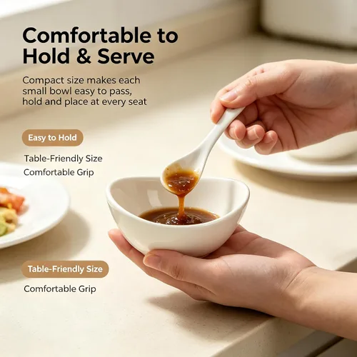 Vista 3 de Ceramic Dipping Bowls Set of 6,1.5 Oz White Dip Pinch Bowl,Soy Sauce Dishes,Mini Bowls for Charcuterie Board Sushi,Tomato Sauce,BBQ and Party Beige
