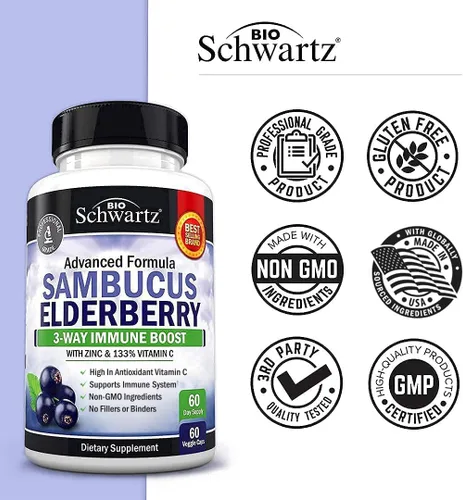 Vista 7 de Cápsulas de saúco con zinc y vitamina C para adultos, vitaminas de apoyo inmunológico para mujeres y hombres, Sambucus negro, vitamina C y zinc