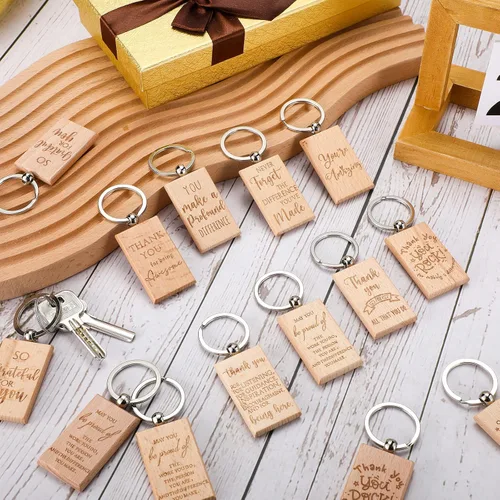 Vista 3 de Queekay 50 piezas de regalo de agradecimiento para empleados para mujeres, regalos de agradecimiento para empleados, llaveros de madera en blanco