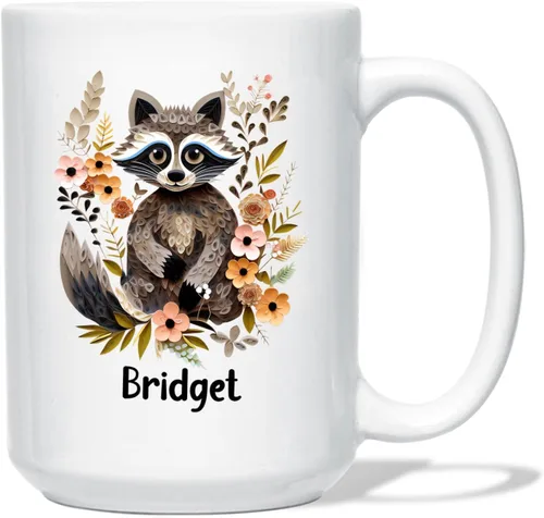 Vista 16 de Taza de café blanca personalizada con nombre de amante de escarabajos, taza de café personalizada de origami de 11 15 onzas, taza de café floral